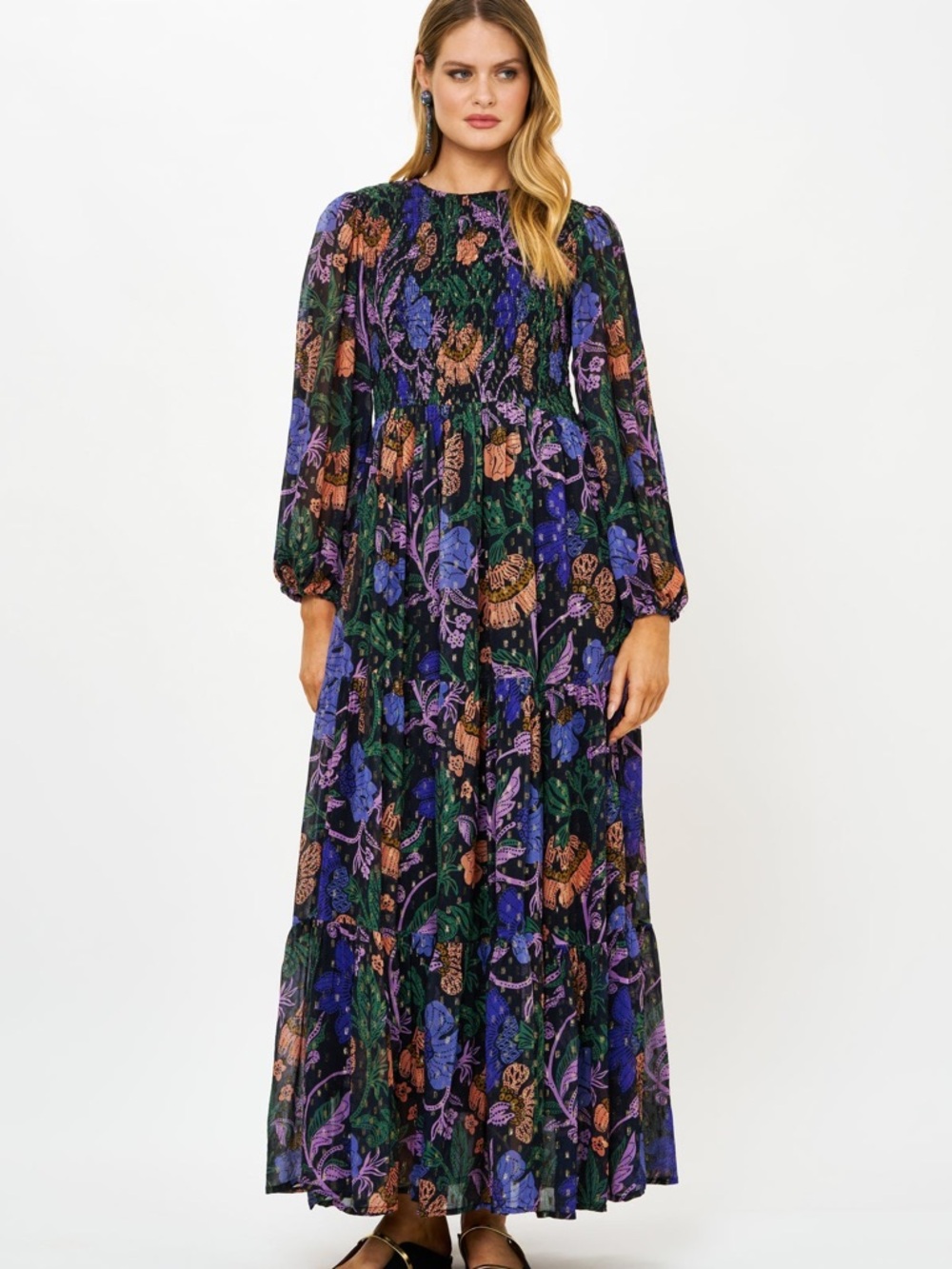 NEW OLIPHANT smocked top maxi dress Medium in turin peri